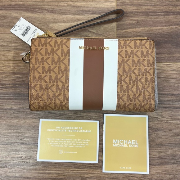 MICHAEL KORS Jet Set Signature Logo Stripe Double Zip Wristlet Wallet NWT - Picture 4 of 14